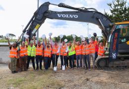 Members of the GRS team with Martin Riley (yellow vest) at the Mousehole AFC ground-breaking ceremony 