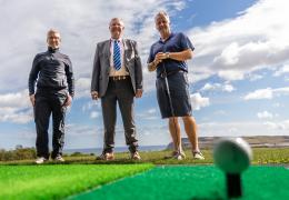 L-R: Greg Fitzmaurice, Hunley Golf Club's general manager, with Scott Bros directors Bob Borthwick and Peter Scott on the newly designed driving range