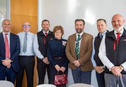 L–R: Steve Huntley, divisional managing director, Hills Quarry Products; Alex Henderson, company secretary; Mark Tinson, divisional managing director, Hills Homes; Dame Sarah Troughton, Lord Lieutenant of Wiltshire; Neil Pollard, divisional managing director, Hills Waste Solutions; Ed Dodd, chief executive; and Mike Hill, chairman