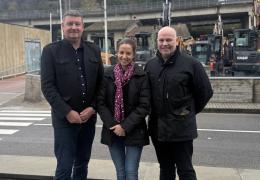 L-R: Ian Burton, sales director - construction, HRN; Valentina Versino, UK&ROI business director, CASE; Darren Gilmour, managing director, HRN