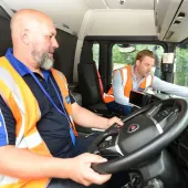 Chris Double (pictured right), Grundon’s regional operations manager, briefs colleague Jason Warrick on the new AI-led dash cams from Samsara