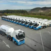 Aerial view of Longcliffe’s new fleet of Volvos