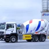 One of the new Cemex electric truckmixer units 