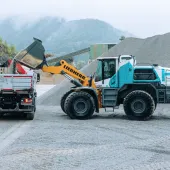 The Liebherr large wheel loader with hydrogen engine will be trialled over several years at the quarry. Photo: STRABAG, Martin Anger