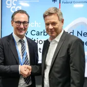 Thomas Guillot, chief executive of the GCCA (left), and German Vice Chancellor and Federal Minister for Economic Affairs and Climate Action, Robert Habeck (right)