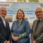 L-R: Martin Casey, director of communications and public affairs, Cemex; Beccy Speight, chief executive officer, RSPB; and Andy Spencer, vice-president of sustainability and corporate affairs, Cemex