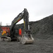 Tarmac’s new-generation Volvo EC500 crawler excavator at Dolyhir Quarry