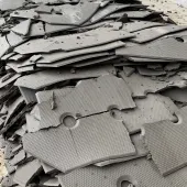 The pressed silt cakes produced by SunAggregates’ new filter press at their site in Thetford