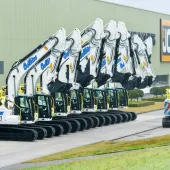 Collins Earthworks’ new JCB machines stand out in their white and blue livery and will be deployed on major earthmoving and infrastructure projects across the UK