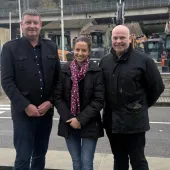 L-R: Ian Burton, sales director - construction, HRN; Valentina Versino, UK&ROI business director, CASE; Darren Gilmour, managing director, HRN