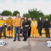 Kelly Tanks’ directors Mark Stubbs and Kelly Bryant with their team at the company’s Stafford headquarters 
