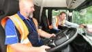 Chris Double (pictured right), Grundon’s regional operations manager, briefs colleague Jason Warrick on the new AI-led dash cams from Samsara