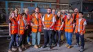 Liz Gilligan and Sam Clark (centre) with the Material Evolution team