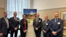 L–R : Steve Birch of Tarmac; Andy Hill, WATA CEO; Tonia Antoniazzi MP; Donal McNicholl from McLanahan Aggregate Systems; Gavin Griffiths from Gavin Griffiths Recycling; and David Holman from Heidelberg Materials at the MP drop-in event for WATA